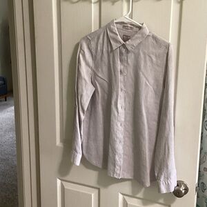 Chico's Light Gray Button-Down Linen No-Iron Shirt